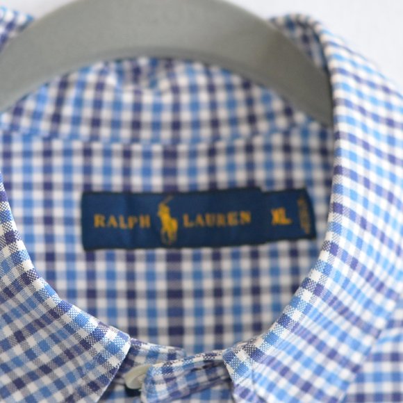RALPH LAUREN MENS BUTTON DOWN COTTON SHIRT PURPLE BLUE PLAID XL - Picture 3 of 6